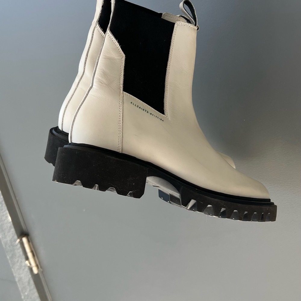 All Saints White Leather Lug Sole Chelsea Boots - Picture 2 of 11